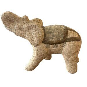 Mosaic Beige & Bronze Square Tile Safari Elephant 12”L x 9”H-Trunk Up!